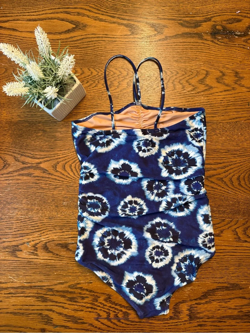 Crewcuts Girls Navy and White Tie-Dye One-Piece Swimsuit